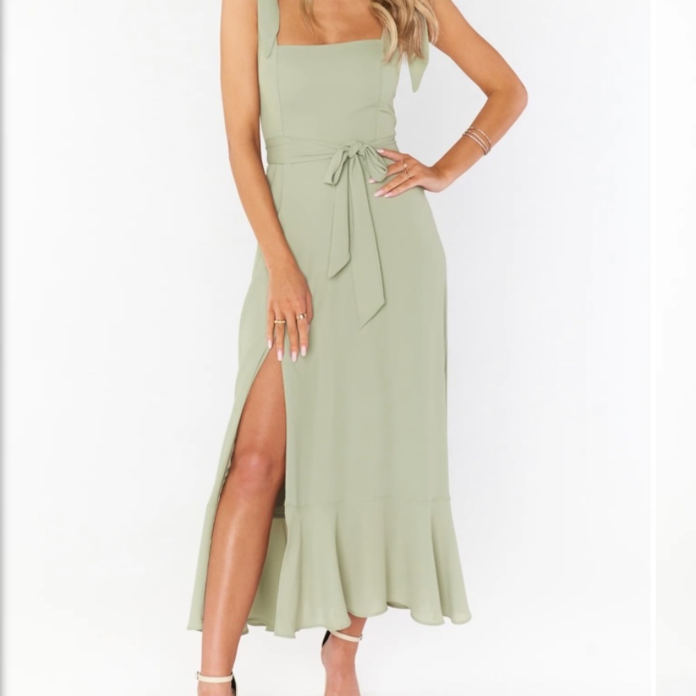 ShowMeYourMumu Claire Midi Dress Moss Green Crisp